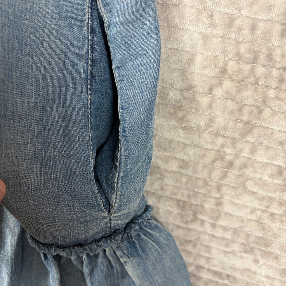 Jaded Gypsy Denim Tank Dress Blue Cotton Ruffle Hem Boho Mini S/M Made in USA - Picture 9 of 11